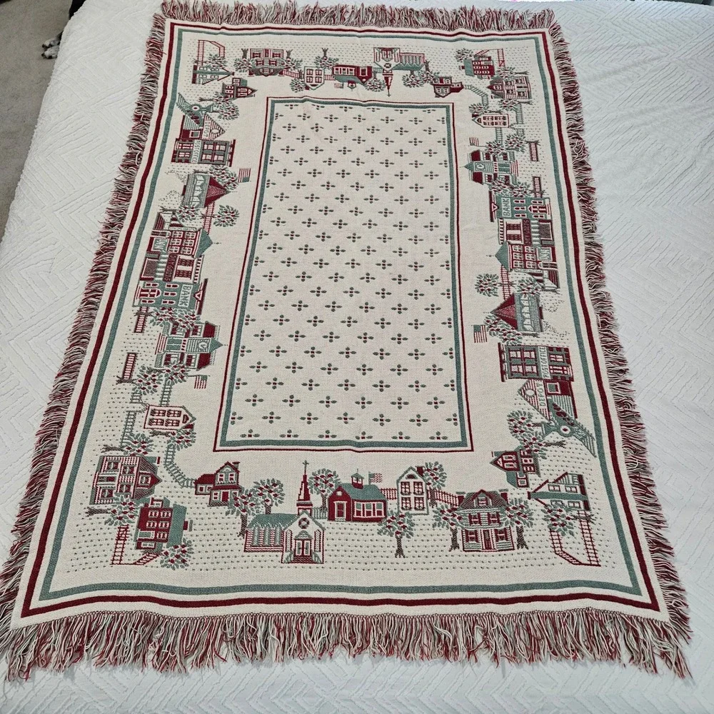 Vintage Bob Timberlake Tapestry Throw Blanket Christmas Small Town Holiday